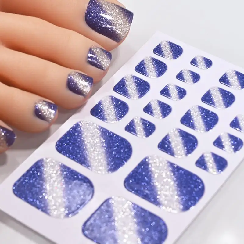 

22Pcs/Sheet Toe Nail Sticker Wraps Baking Free Solid Color Glitter Full Cover Toenail Polish Strips Waterproof