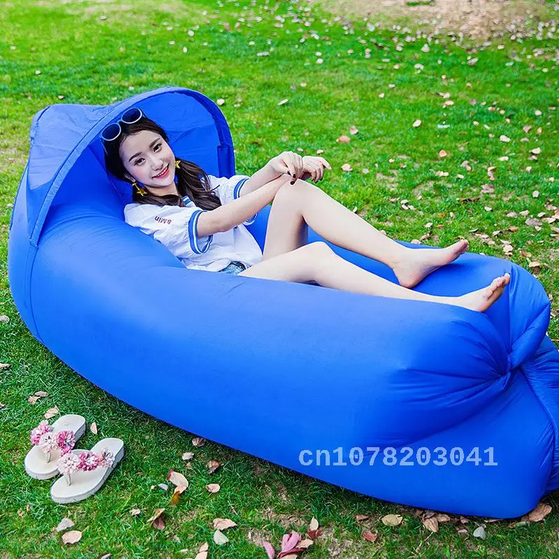 Inflatable sofa bed, portable folding sofa, outdoor camping garden sofa, sun protection and sun shading lying bed