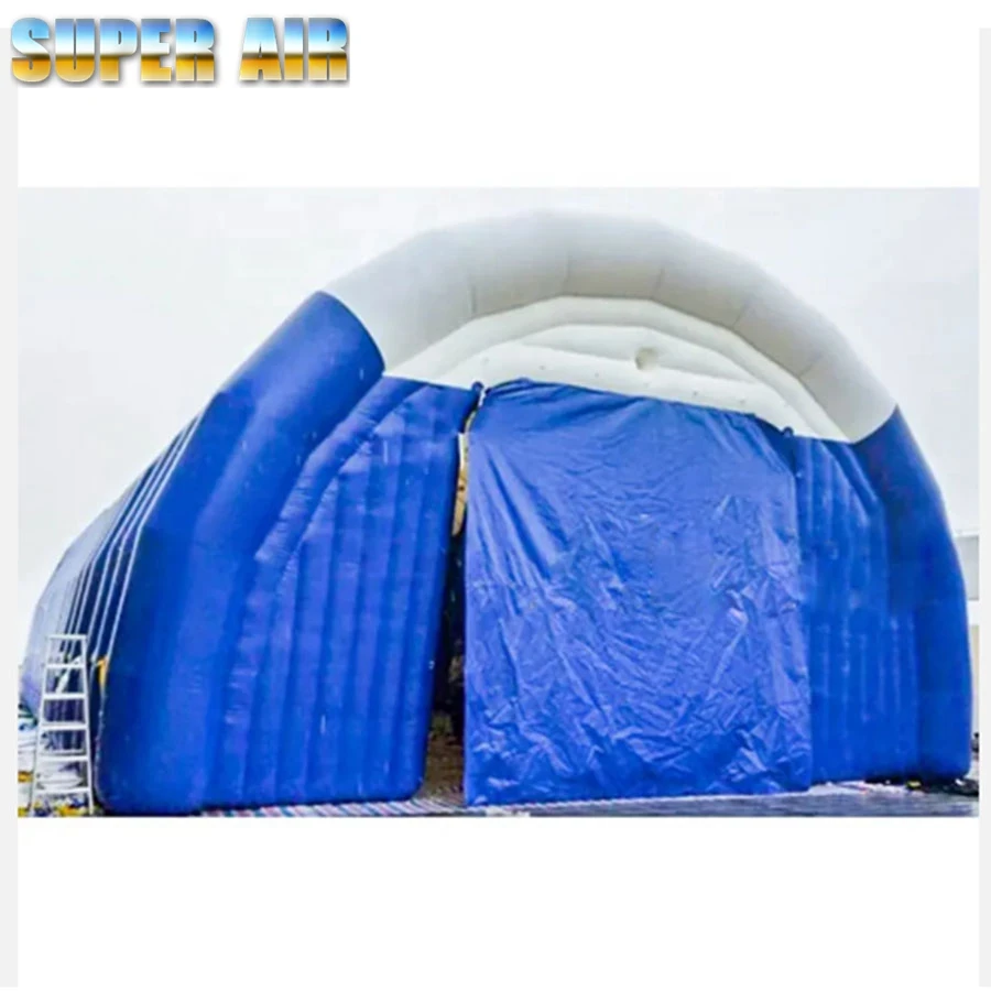 Hot sale new customizable blue and white front and rear door with door curtain inflatable tunnel tent