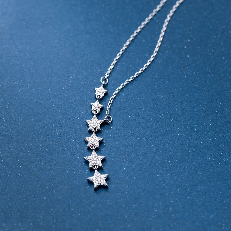 MODIAN Twinkle Pentagram Y-Shape Pendant Necklace for Women 925 Sterling Silver Luxury Link Chain Necklace Wedding Fine Jewelry