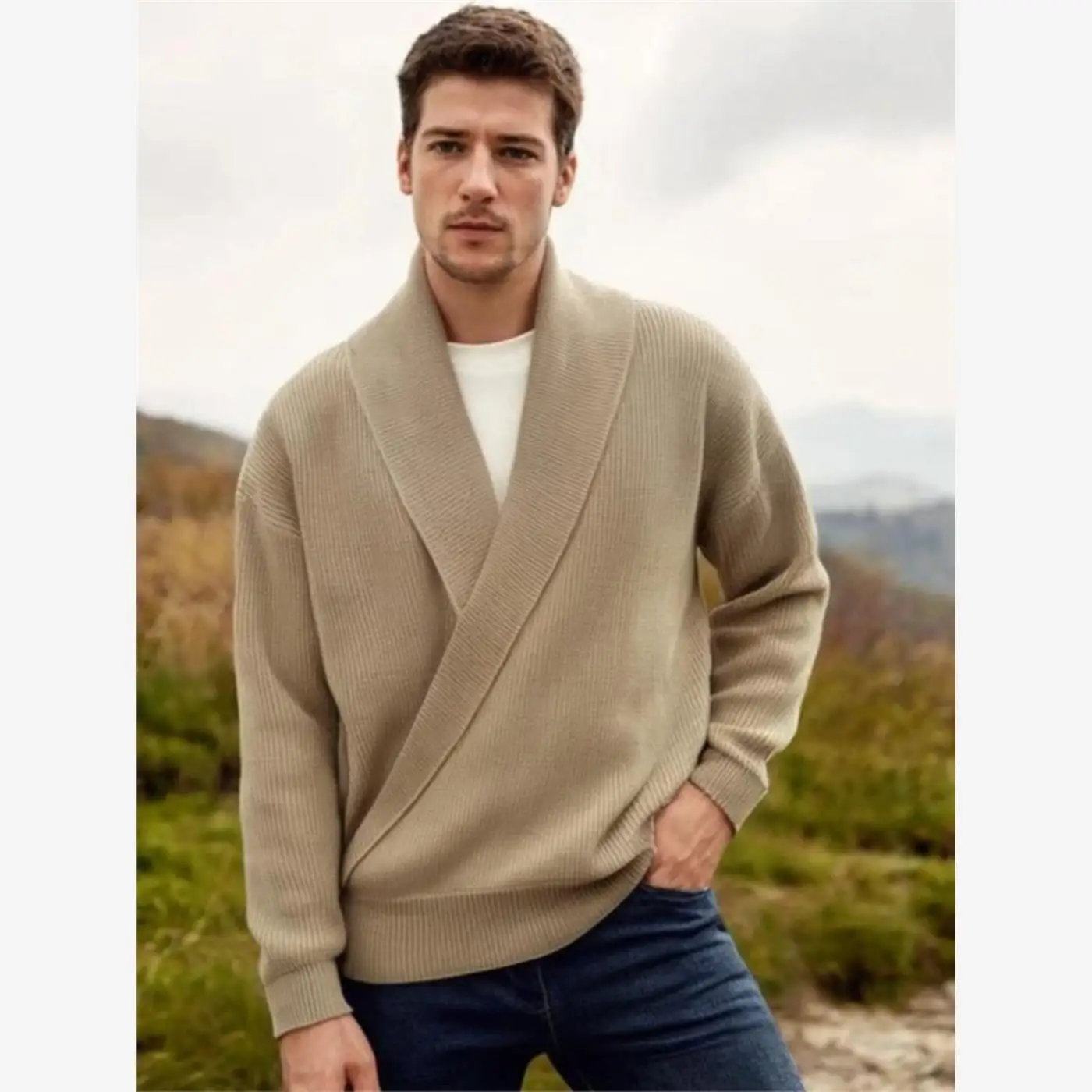 

Мужской повседневный свободный вязаный свитер с V-образным вырезом, однотонный, из хлопка Coolmax, 100% хлопок, Ciwalk, для осени и зимы