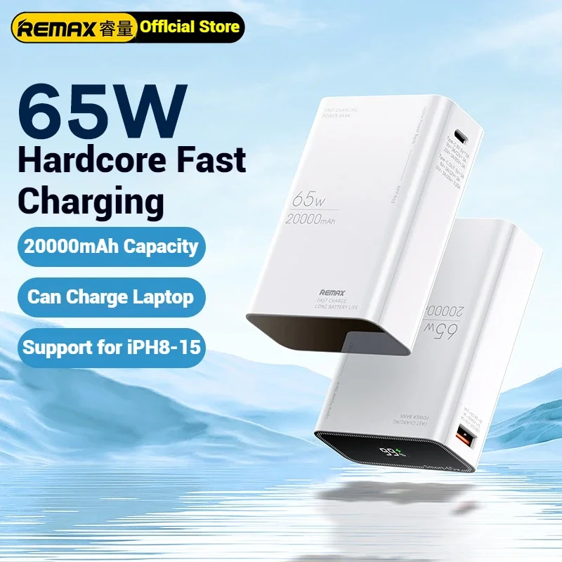 

REMAX 65W 20000mAh Power Bank Fast Charging For MacBook iPhone 15 Pro MAX X iPad Xiaomi Laptop Tablet Powerbank External Charger