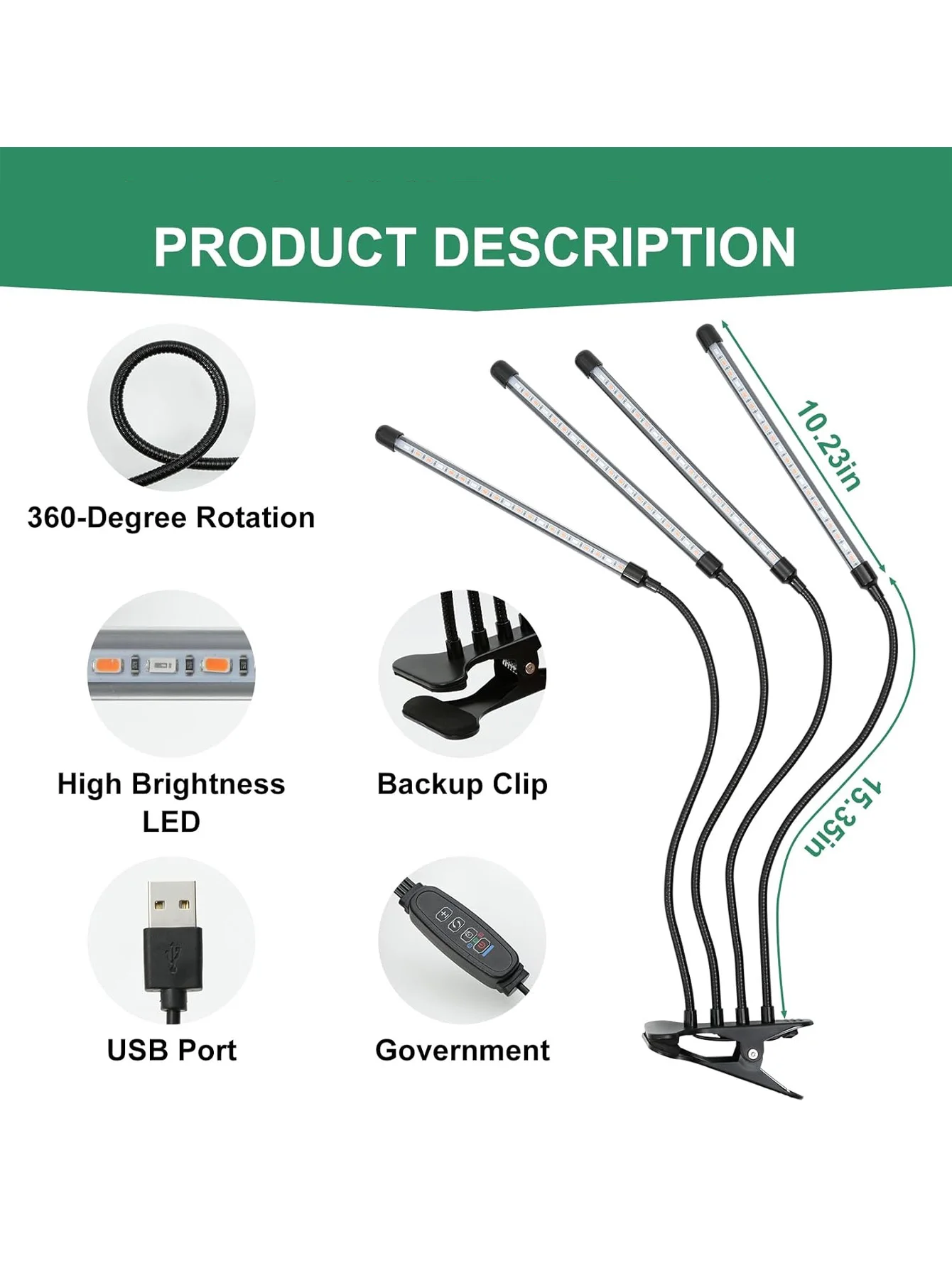 Lampe de croissance de plantes d'intérieur, lampe de croissance de plantes LED, spectre complet, 4 têtes, 3 modes d'éclairage, adaptée aux grandes plantes à fleurs