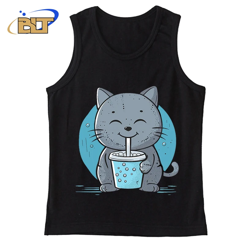 

Kawaii Cat printed summer boys vest casual sports top breathable sleeveless T-shirt