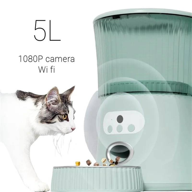 

Cat Kibble Dispenser Pet Feeding Automatic Dog Feeder 5l Wi Fi Voice Video Interaction Food Bowls for Dogs Enrichment Tableware