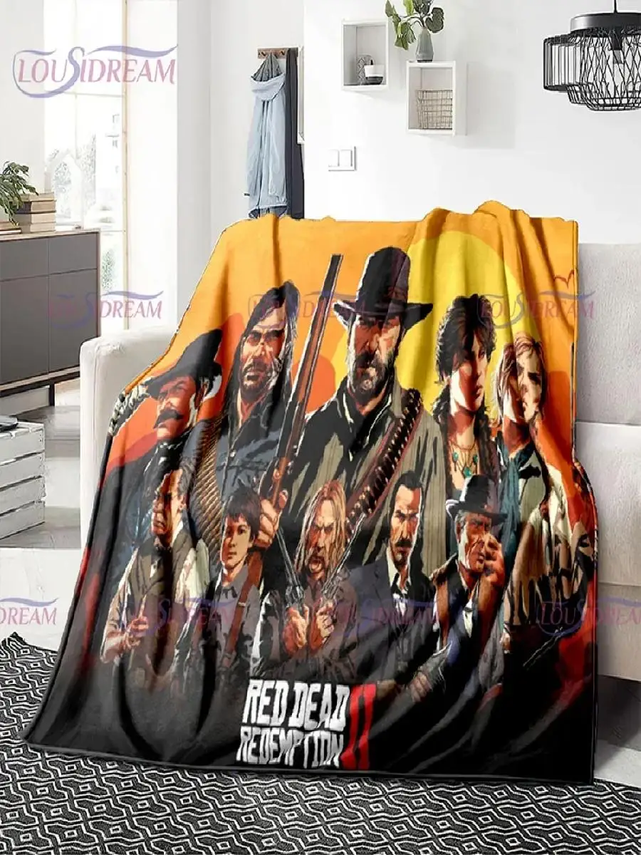 Red Dead Redemption Game Series Throw Blanket John Marston Flannel Decor Home Bedspread Cowboy Character Blanket