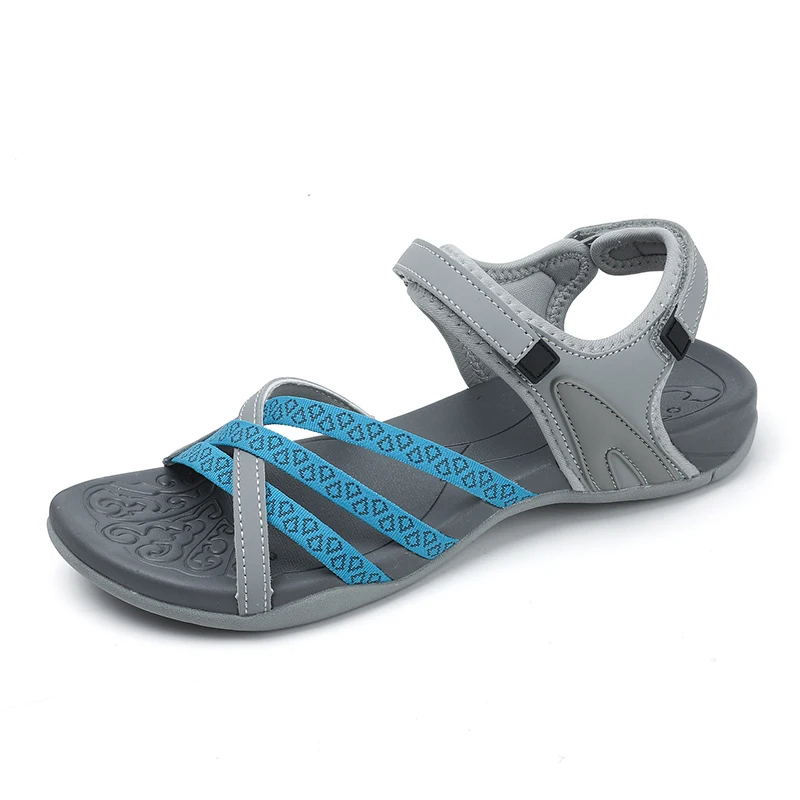 Women Summer Flat Sandals Adjustable Magic Tape Ankle Strap Soft Sole Non‑Slip Beach Outdoor Casual Ladies Comfort Walking Shoes