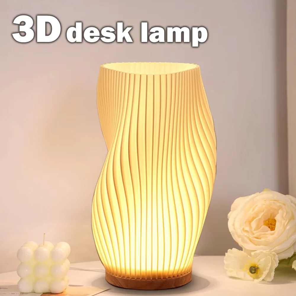 

French Cream stylfe 3D Desk Lamp Wood Base Adjustable Nightstand Table lamp Mood light For Living Room Room Becorating Items