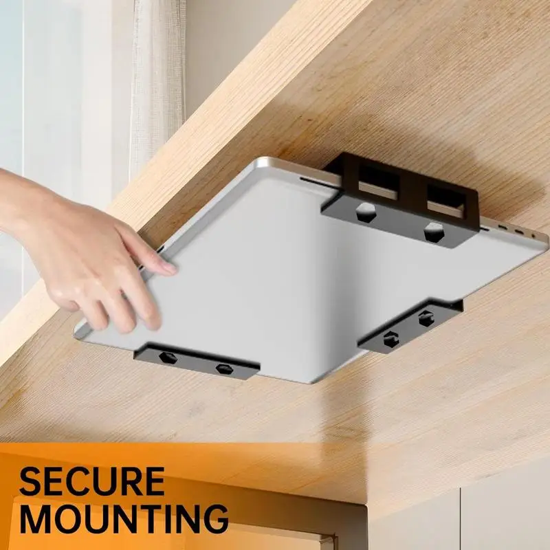 رف الكمبيوتر المحمول تحت المكتب، حامل تخزين الكمبيوتر المحمول، مادة معدنية تحت رف المكتب لأجهزة المذكرات، صناديق التلفزيون الذكية النحيفة