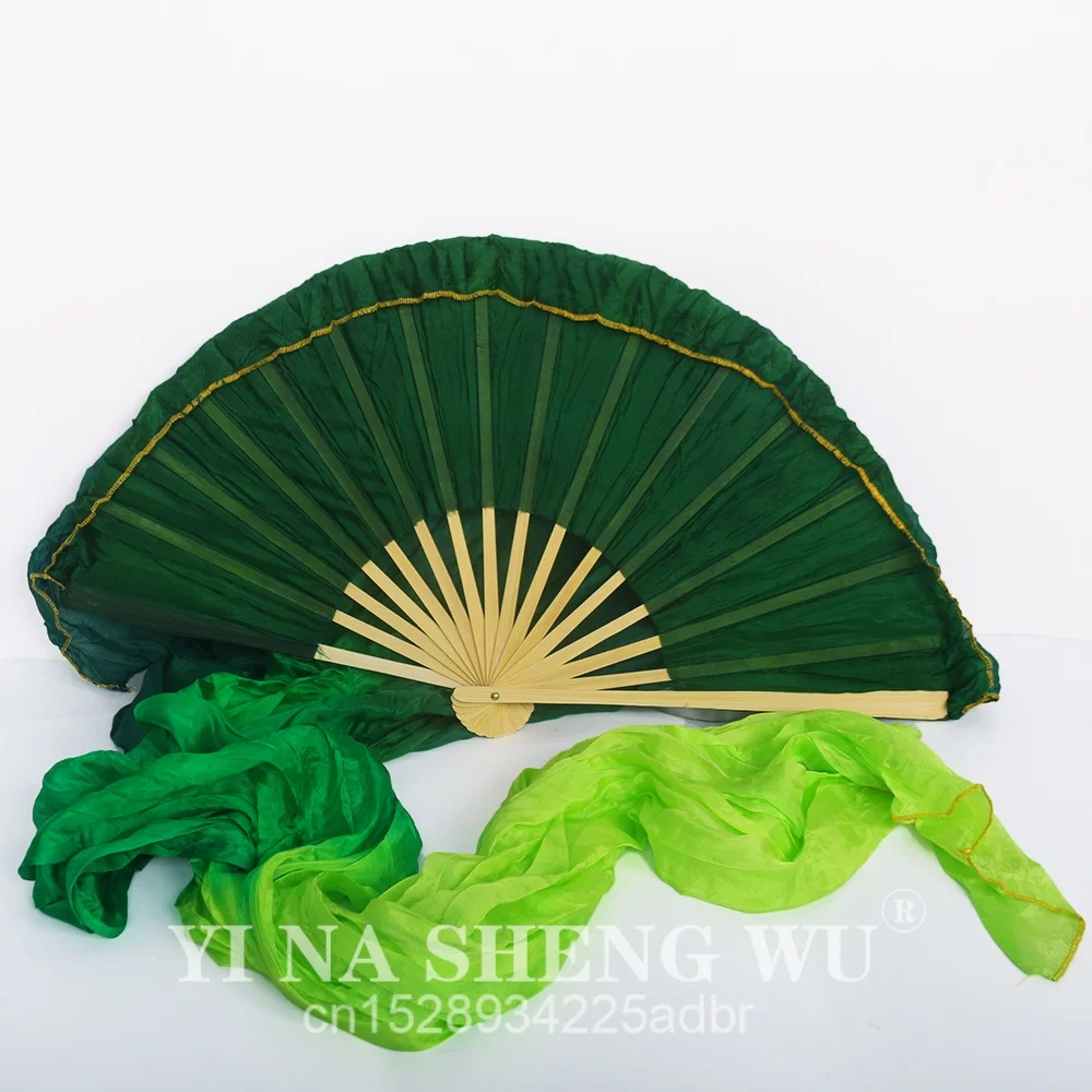 100% الحرير الحقيقي مراوح الرقص الشرقي الاطفال النساء مرحلة الحفلات الأداء للطي الأخضر مروحة طويلة الحجاب ضوء فلوي (1.2 متر 1.5 متر 1.8 متر) #4
