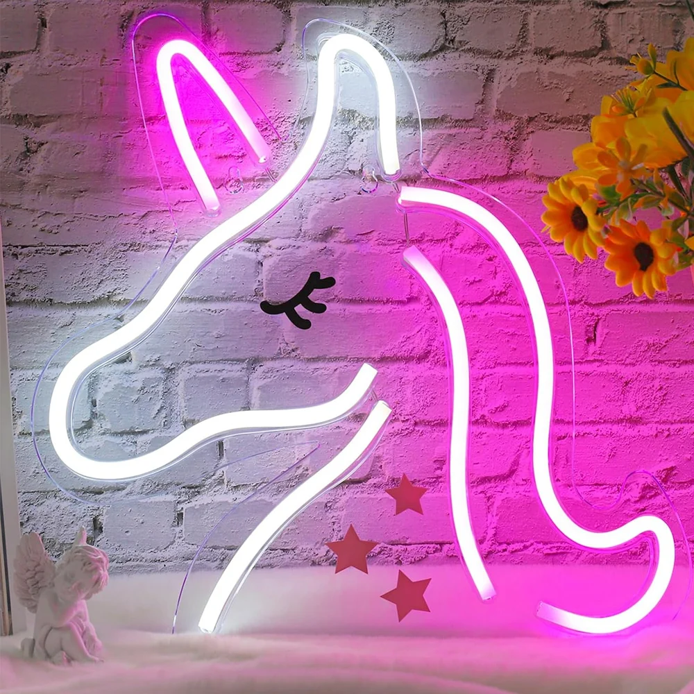 Unicorn Neon Sign, USB Powered Unicorn Neon Lights for Girls Room Decor, Pink Unicorn Led Signs for Bedroom,Wall,Party,Kids Room