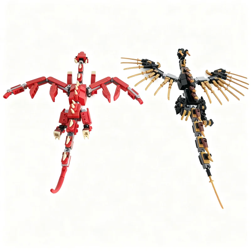 180個入り-moc-フリースタイル-レッドドラゴン-モデル組み立てブロック-クリスマスギフト-おもちゃ-誕生日プレゼント-3dブロック-知育玩具-創造性を育む