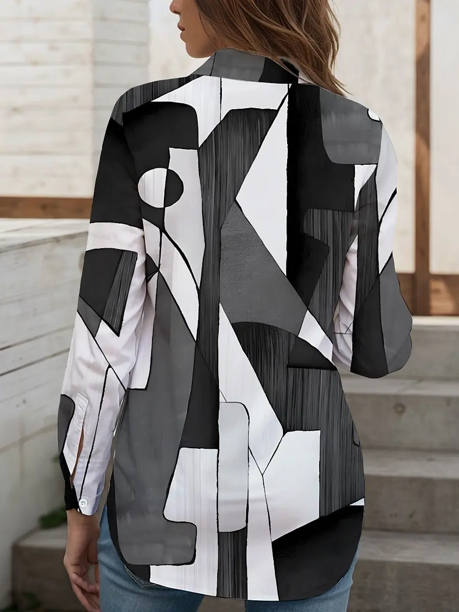 Women's Shirt Graphic Geometric Abstract Vintage Daily Stylish Long Sleeve Shirt Collar Regular Tops Work Buttons Print  Fall