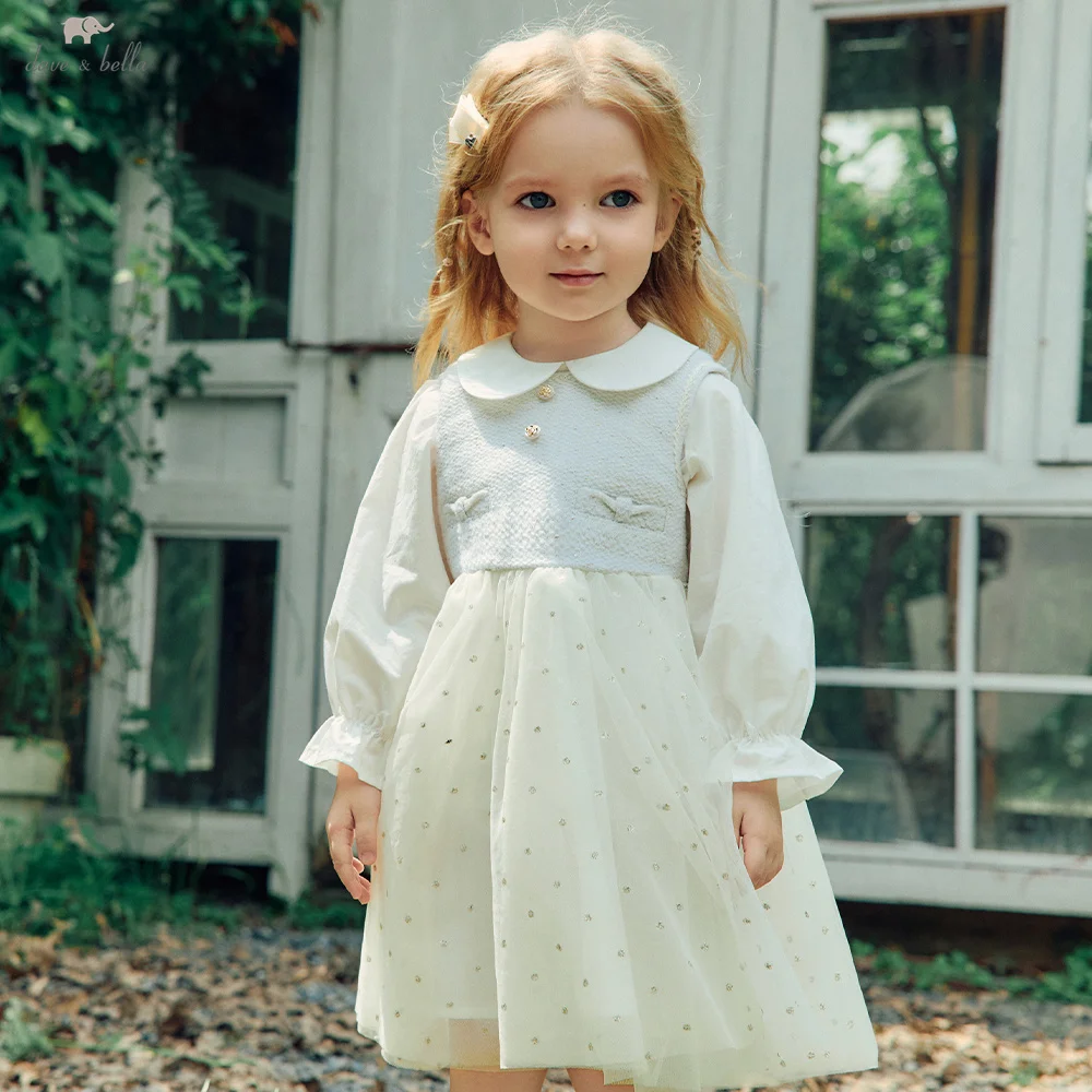 Dave Bella Children’s Girl’s Pinafore Dress For Kids Mesh One-piece Dresses Winter Clothing Party Aged 3 To 12 Elegant DB3262942