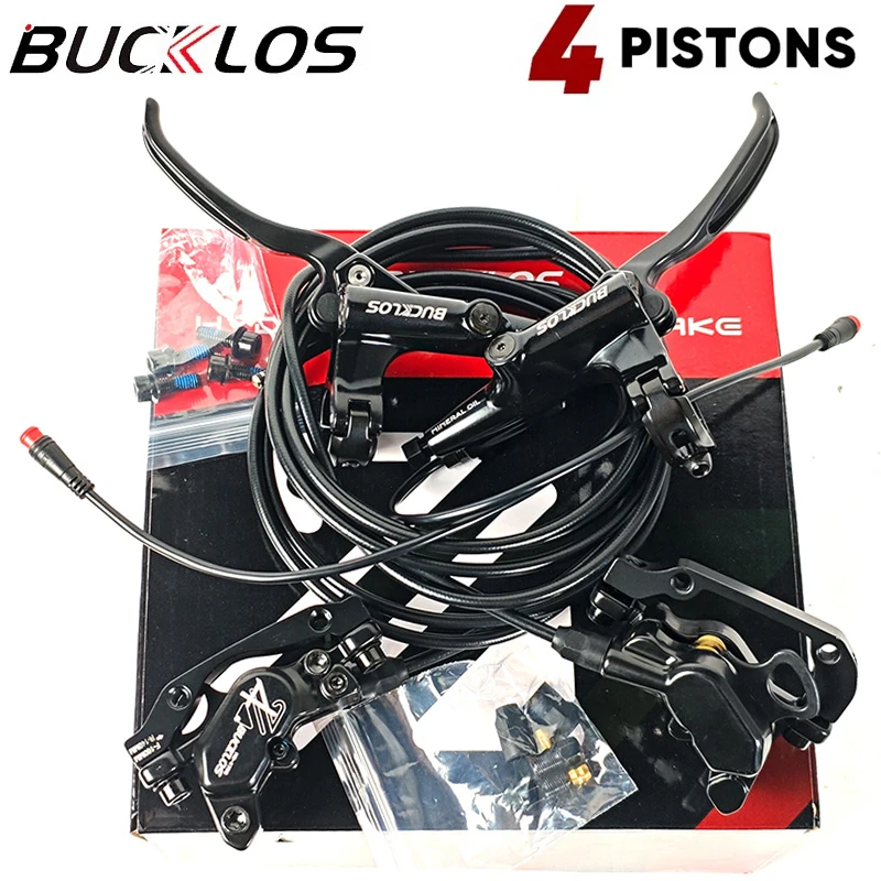 BUCKLOS E-bike Brakes Disc Hydraulic Brake 4-Piston Electric Scooter Bicycle Front Rear Oil Pressure Disc Brakes Bike Off Power