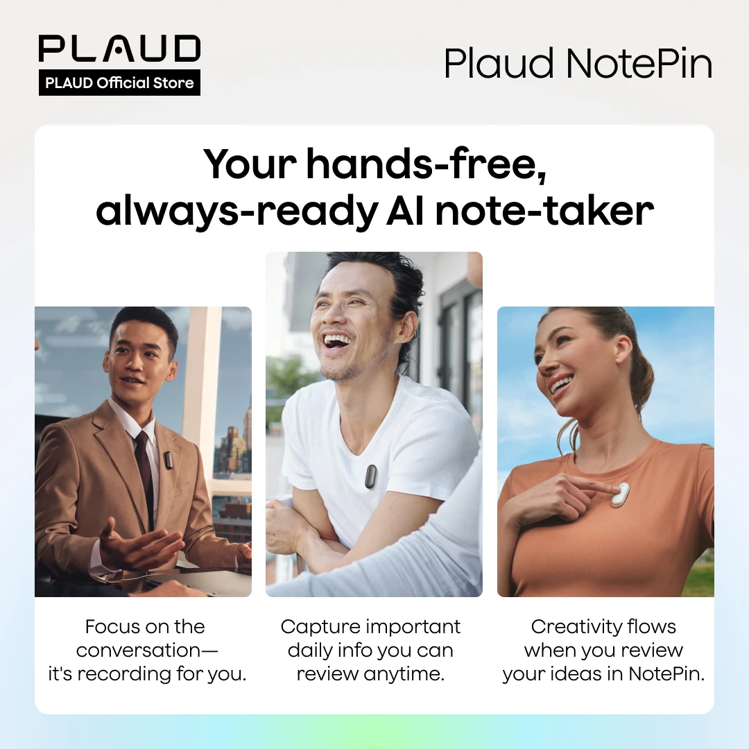 مسجل صوت PLAUD NotePin AI، جهاز ملاحظات AI يمكن ارتداؤه، النسخ الذكي والتغميق