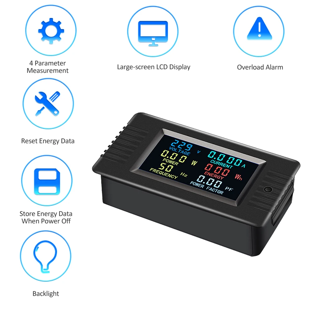 PZEM-020/022VH Écran Couleur Multi-fonction AC Numérique Testeur de Puissance Tension Ampèremètre Puissance Capacité Mètre AC80 ~ 260V 10A/100A 2200W