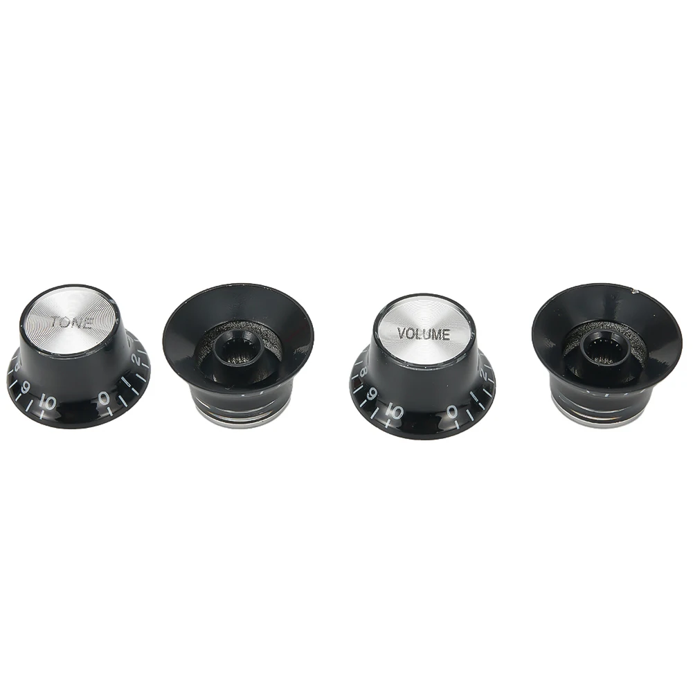 Premium Guitar Top Hat Knobs 4-Piece Set For Gibson Epiphone LP SG Electric Bass Black Transparent With Silver Top Guitar Part