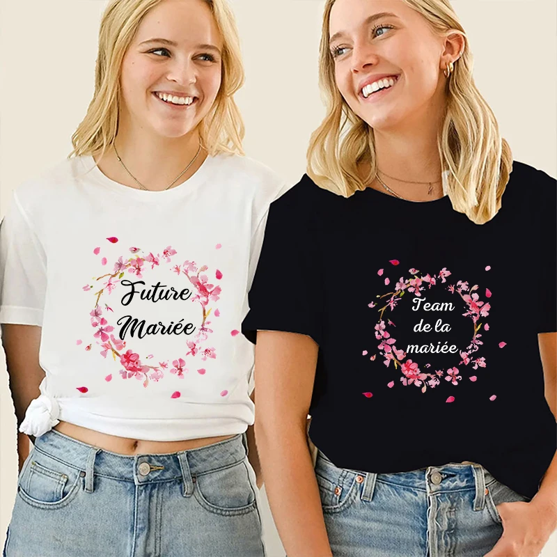 French Girls Bachelorette EVJF Party Tshirt Women Y2k Graphic Tops Team Future Bride T-Shirt Single Farewell Bridal Wedding Tees