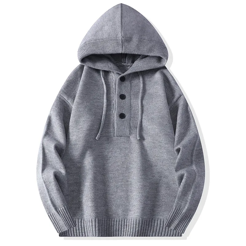 2026 Autumn Winter Men Casual Knitted Hoodie Men Solid Color Hooded Casaul Sweaters Male Loose Sweater Man Pullovers