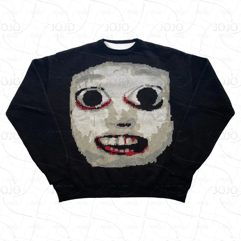 

Men Casual Funny Streetwear T-shirt Knitted Retro Painting Anime Demon Hip Hop Knitted Graphic Vintage Quick Drying Top