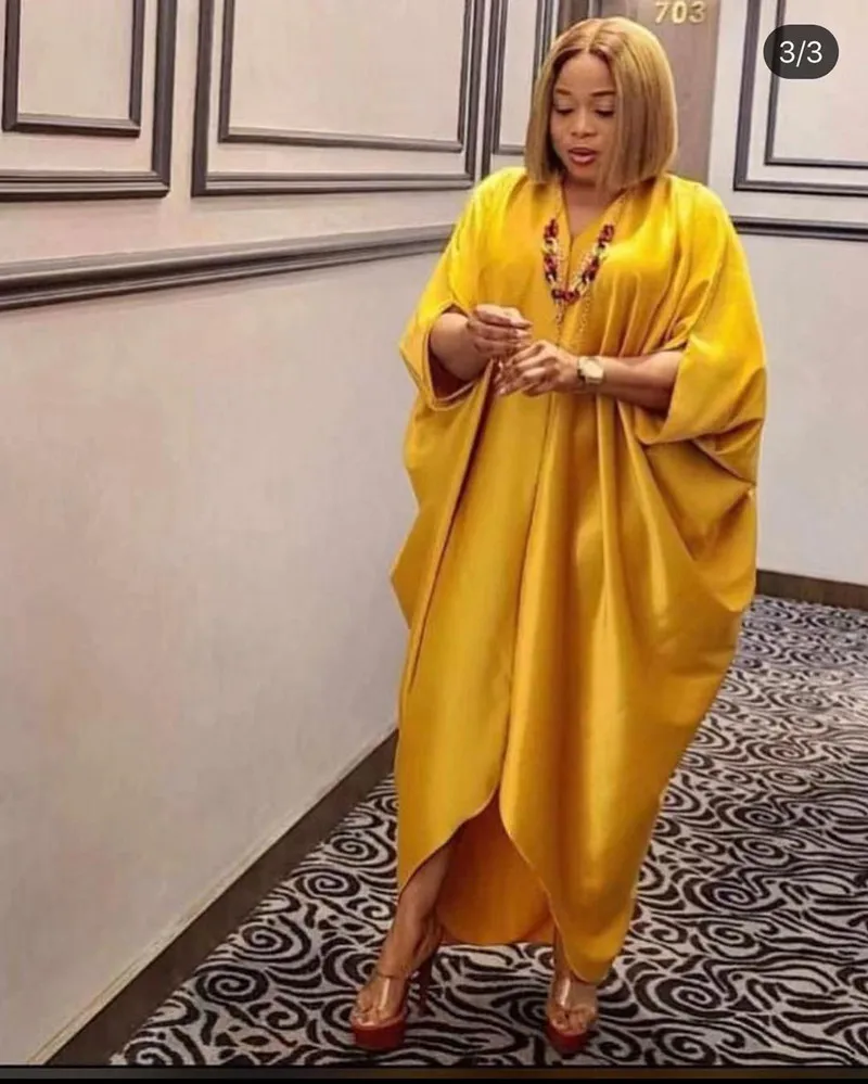 Solid Color Loose Long Maxi Dress Summer African Abaya Dresses For Women Sexy Deep V Neck Irregular Folds Muslim Kaftan Robes