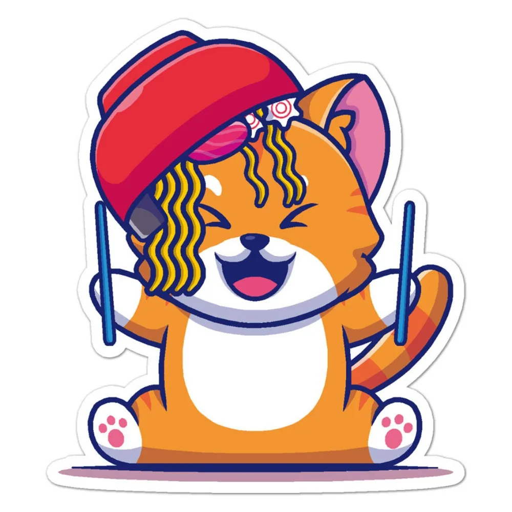 

Kitten Ramen Noodles Vinyl Decal Sticker Indoor Outdoor Waterproof Car Laptop Window Bumper Cool Cute Vintage Retro Aesthetic