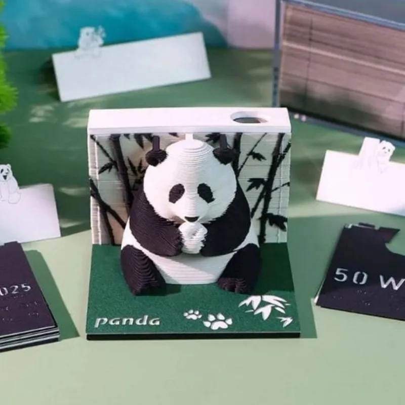 TimePiece 3D Calendar - Panda Edition 2025 3D Panda Paper Sculpture Model Sticky Notes Panda Note Book Pen Holder