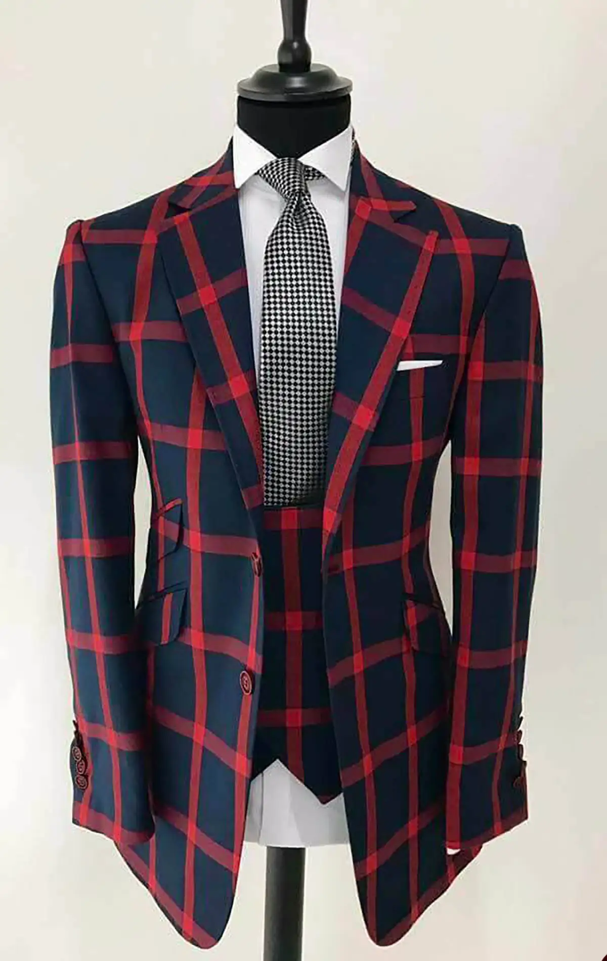 Plaid uomo abiti da sposa smoking con risvolto dentellato Slim Fit 2 pezzi giubbotto per sposo festa d'affari Prom Custom Made