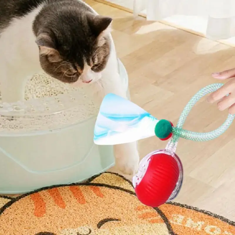 Cat Ball Toy Automatic Cat Toy Rolling Ball Dog Toy With Elastic Mesh Tail Interactive Cat Toys Cat Balls For Interaction Indoor