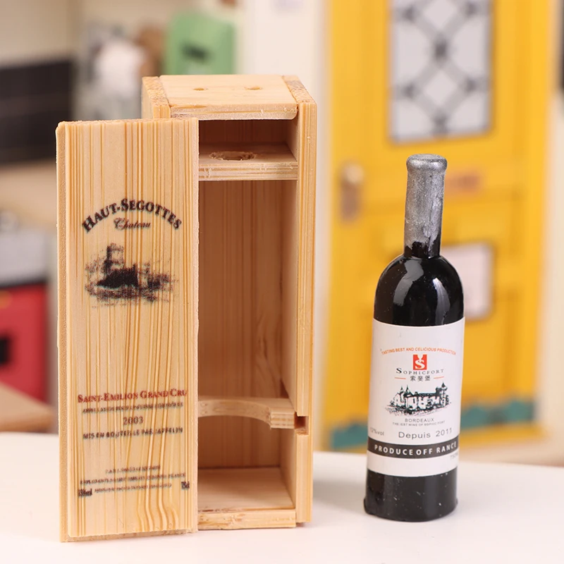 1 セットドールハウスミニチュアシミュレーション赤ワインボックスモデル食品アクセサリードールハウスの装飾子供のふり遊びおもちゃ