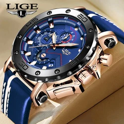 LIGE Fashion Mens Watches Top Luxury Brand Waterproof Sport Wrist Watch Chronograph Quartz Military Leather Relogio Masculino