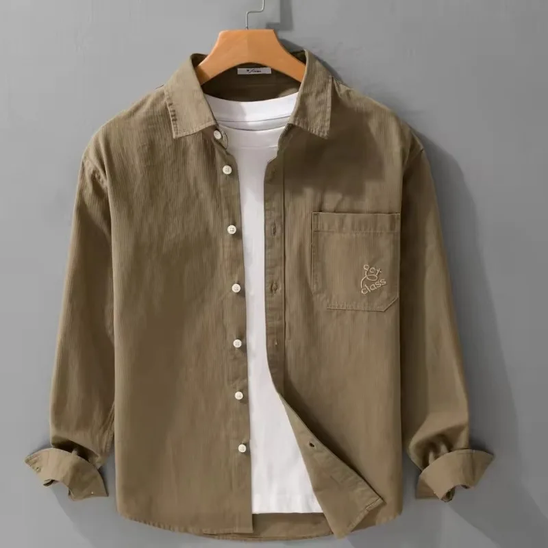 

2026 Spring Autumn New 100% Cotton Letter Embroidery Long Sleeve Shirt Daily Life Turn-down Collar Tops