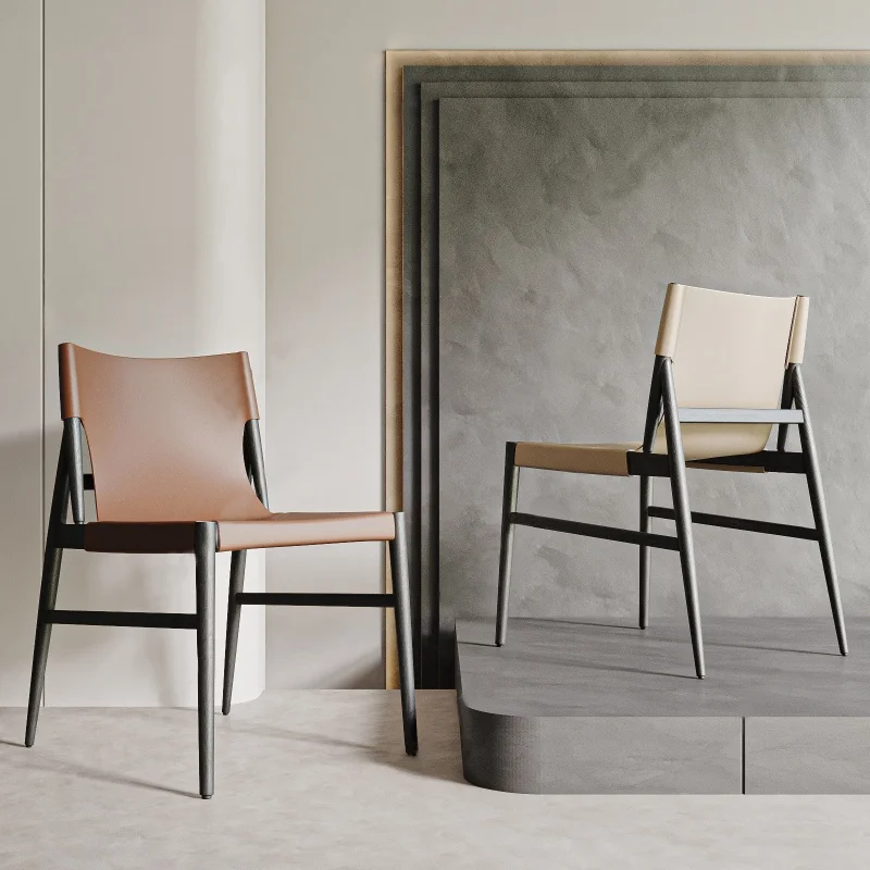 Saddle Leather Dining Chair Solid Wood Backrest Chair Home Ash Nordic Retro Industrial Style Leisure Negotiation Chair