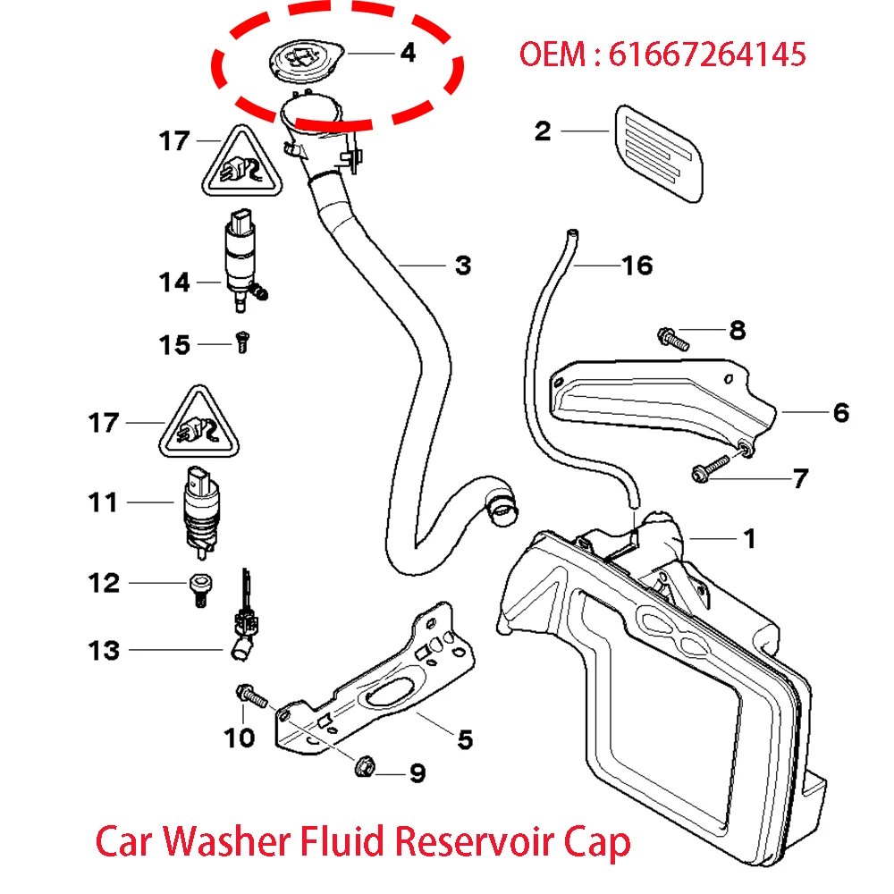 61667264145 For BMW E46 E36 E30 328i 325i 323i 318i 330i M3 1984-2005 Car Front Windshield Wiper Washer Fluid Reservoir Cap