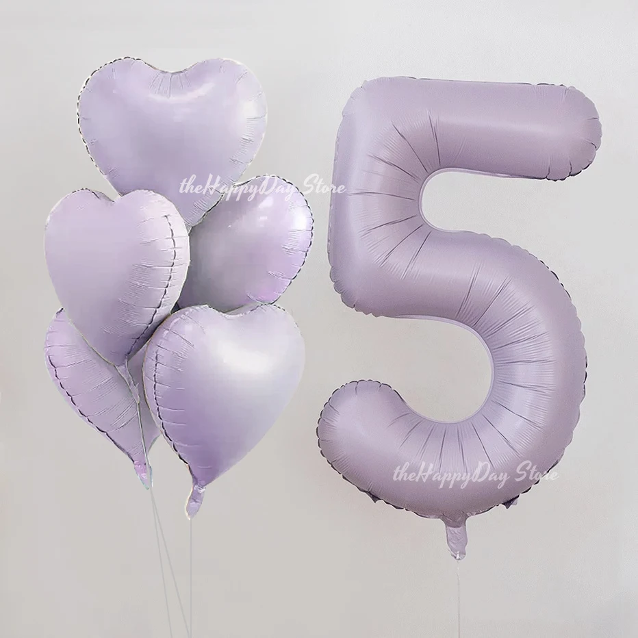 7 Stück Creme Lila Zahl Herz Folienballons 40 Zoll Lavendel Zahl Helium Mylar Ballon für Boho Geburtstag Party Dekor Globos