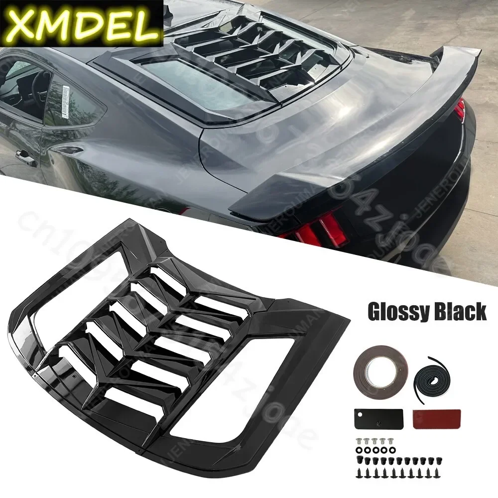 For 2024 2025 2026 for Ford Mustang car styling Glossy Black +fake carbon fiber Rear Window Louvers Sun Shade Vent Covers