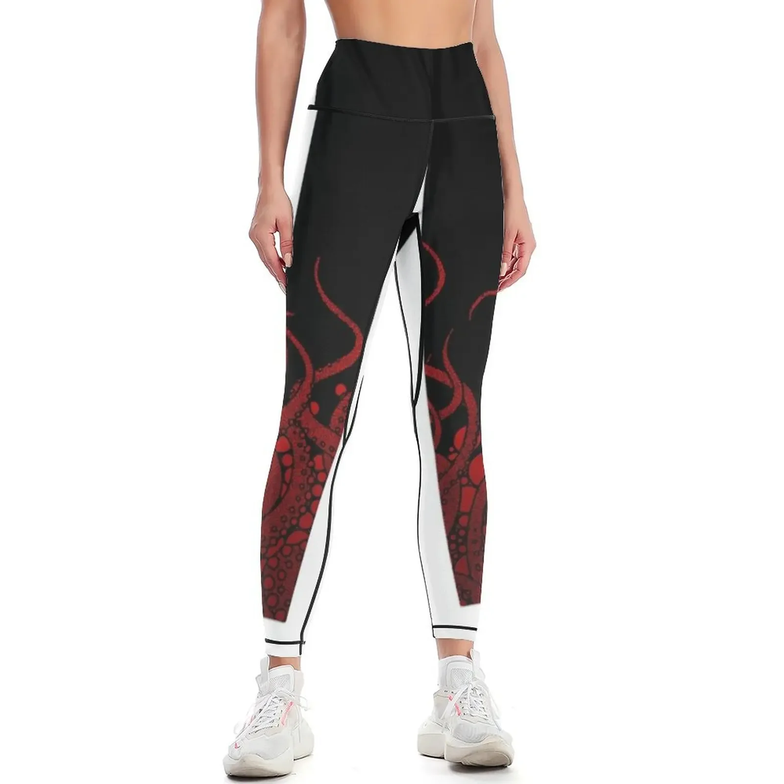 red tentacles on black Leggings workout shorts sportswear for gym Womens Leggings