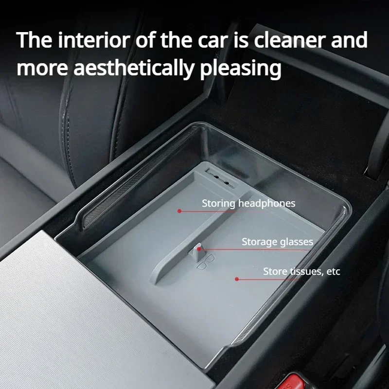 Central Control Storage Box for Tesla Model 3 Highland/Model Y Juniper Transparent Armbox Storage Box Silicone Pad Accessories