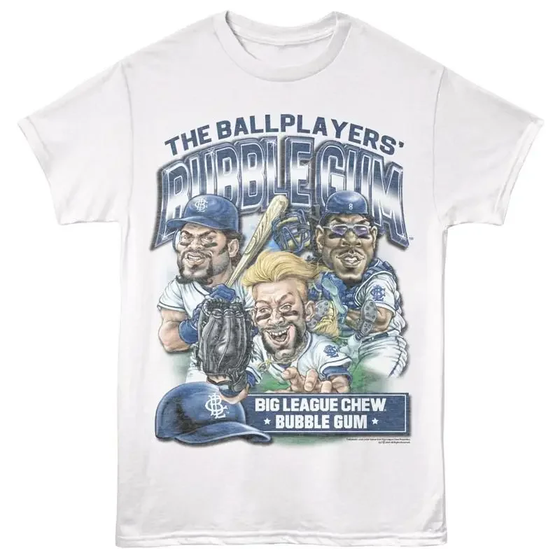 Camiseta de béisbol Big League Chew Bubblegum, diseño de jugadores de béisbol con chicle, de algodón blanco
