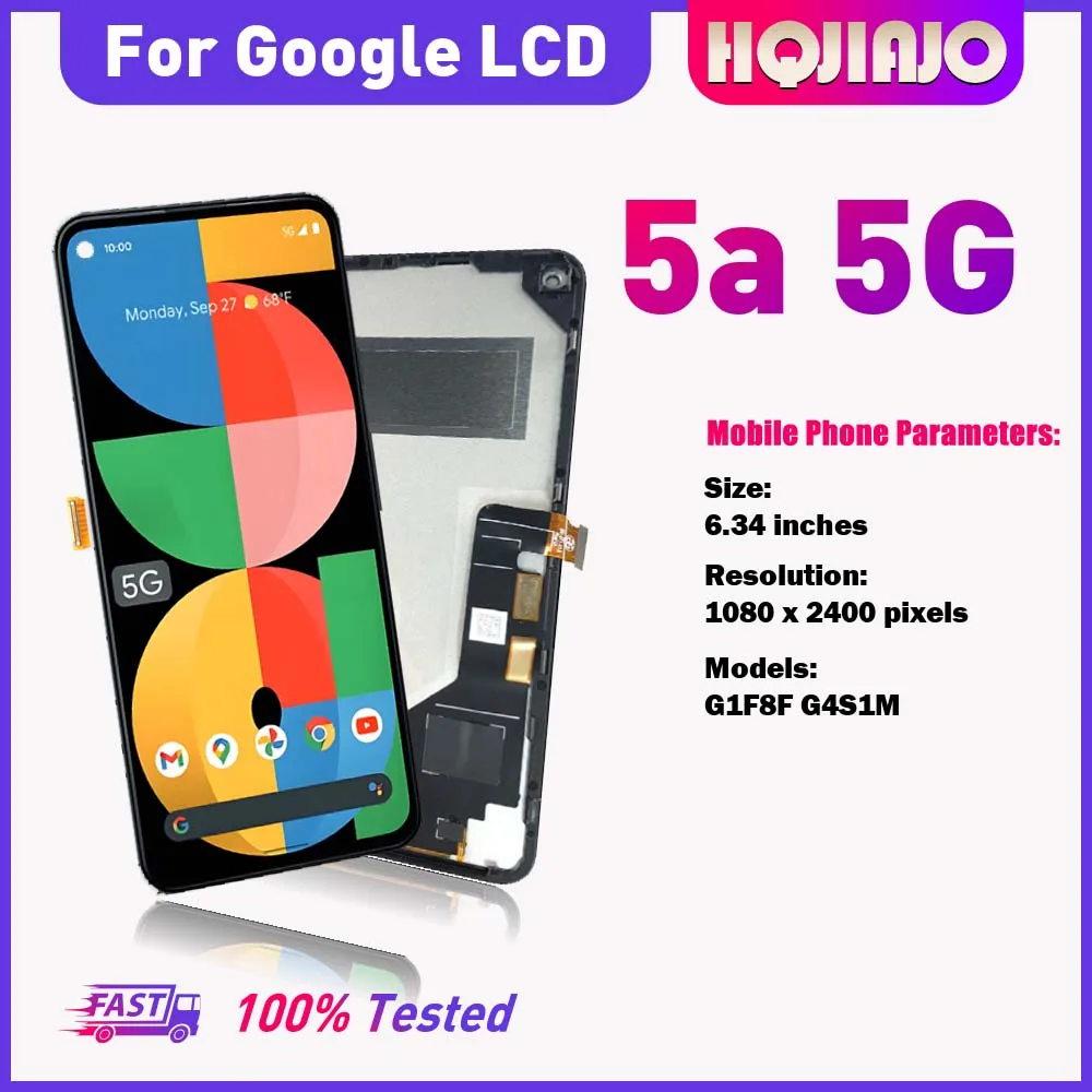 For Google Pixel 5A 5G LCD Display Touch Screen Digitizer Replacement 6.34'' AMOLED TFT Assembly Compatible with 5a G1F8F G4S1M