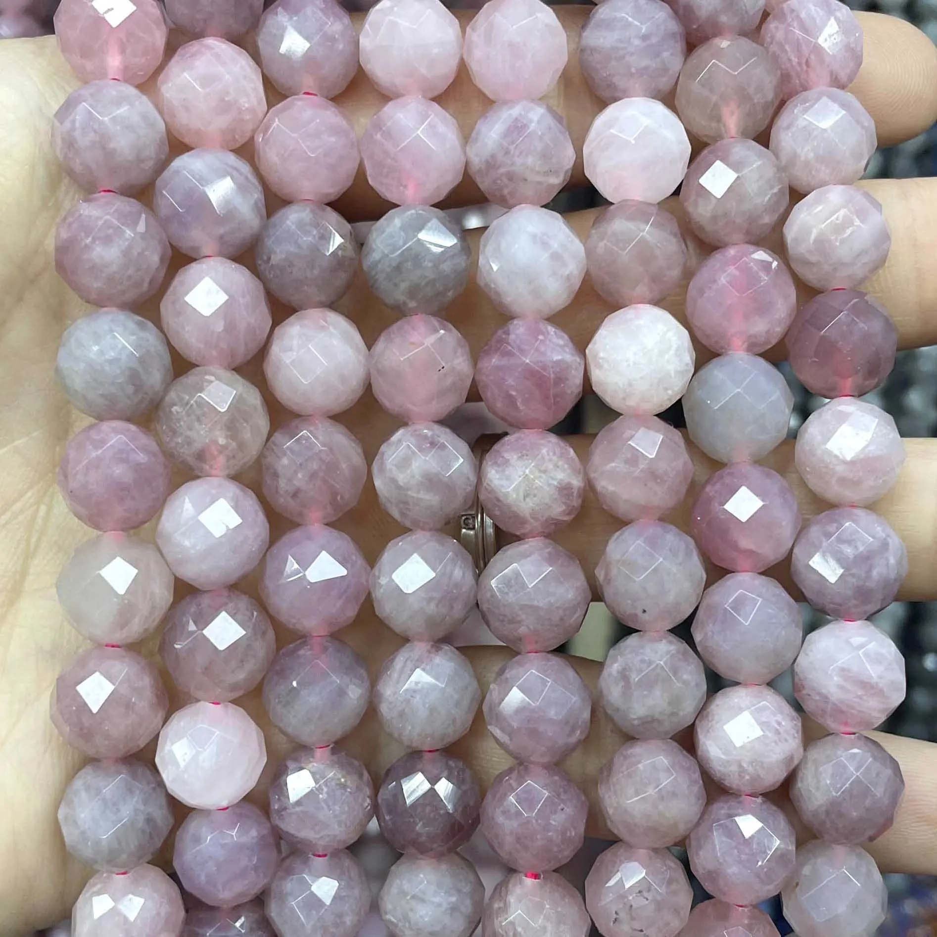 Faceted Natural Stone Pink Rose Quartz Round Gemstone Spacer Beads For Jewelry Making DIY Accessories 6/8/10MM 7.5\'\'inches