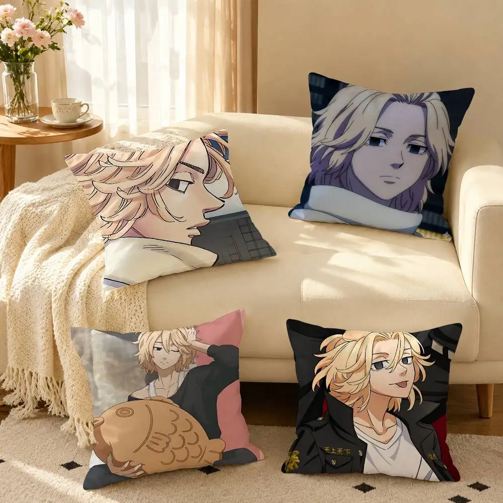 Tokyo Revengers Manjiro Sano Square Double-Sided printed Pillow Case Bedroom Bedside Pillow Sofa Cushion Cover