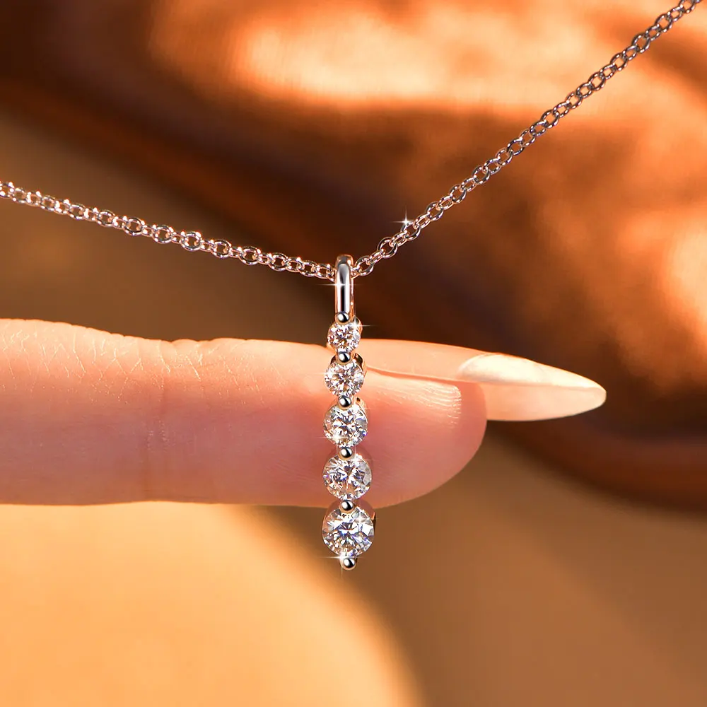 Lnkry 14k Gold Filled Chain Necklace Sparkling Five Stones Moissanite Pendant Necklace For Women Wedding Jewelry Gift