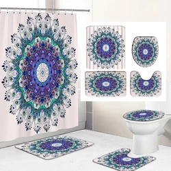 Mandala style Print Shower Curtain Feathers Pattern Waterproof Bathroom Curtains Home Decoration Non-Slip Rugs Bath Mat Set