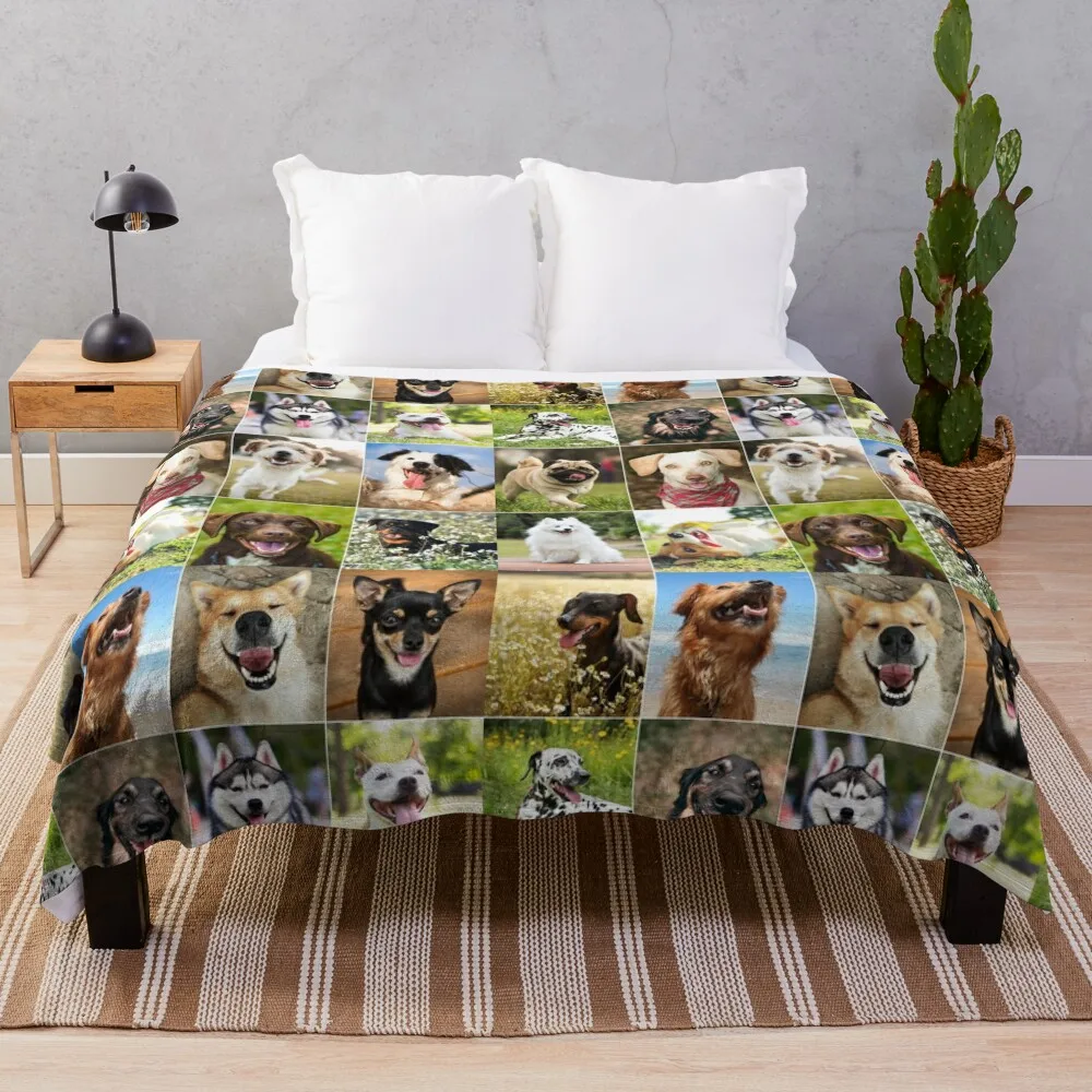 

Adorable Smiling Dog Photo Collage Throw Blanket Winter beds Luxury Brand Blankets For Baby Blankets