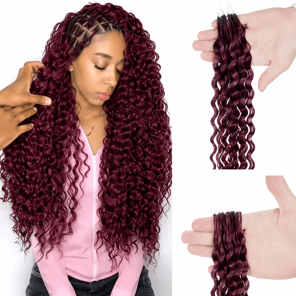 Crochet Braiding Hair - Burgundy 99J Deep Wave Feather Crochet