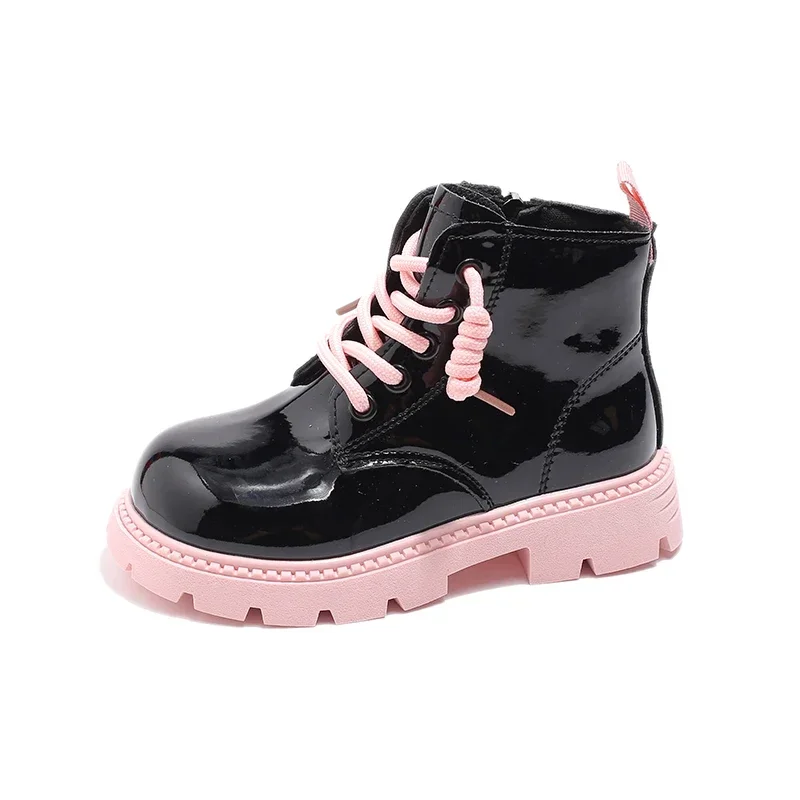 

Glossy Girls Rubber Boots Autumn Winter Fashion Kids Ankle Boots for Medium Big Girl Children Boots Bright Skin Classic Zipper