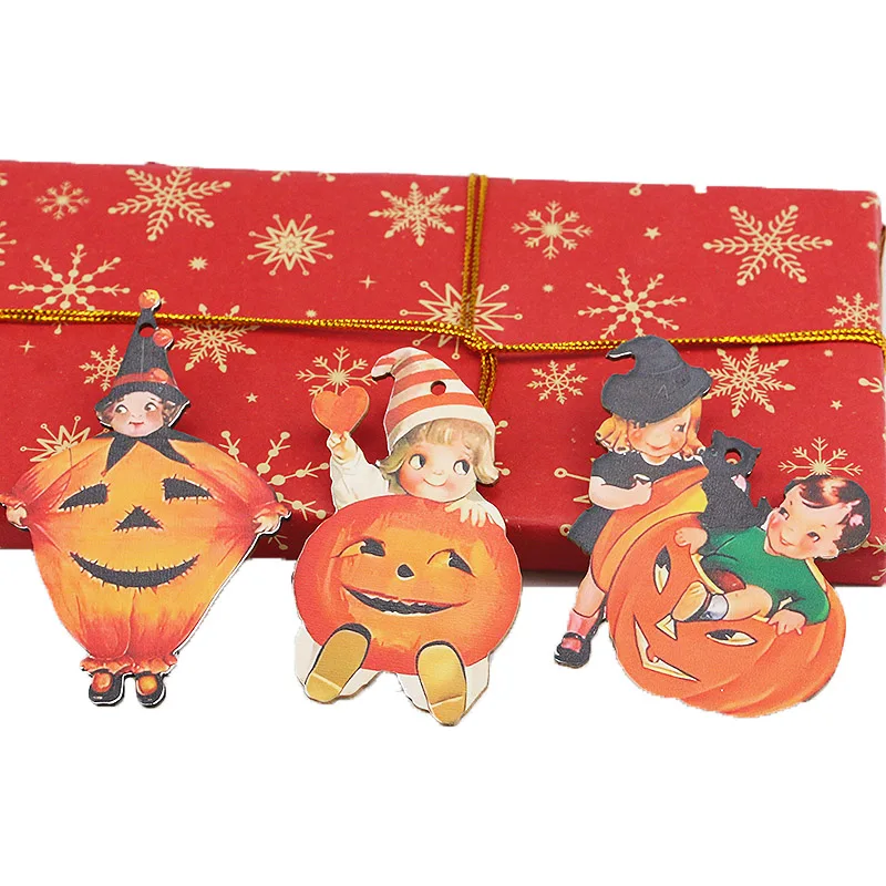 (12 teile/paket) Halloween Hexe Holz Zubehör Bemalte Kürbis Muster Einkaufszentrum Atmosphäre Party Dekoration DIY – Detail 4