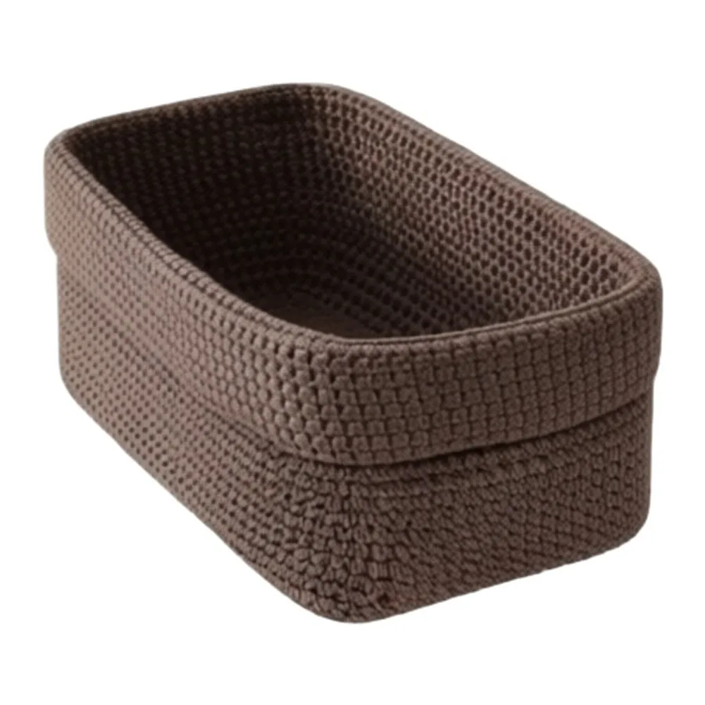 Brown Woven Storage Basket Rectangular Shape for Bathroom Vanity Living Room Bedroom 29x15x18.5cm Ice Silk Thread Material